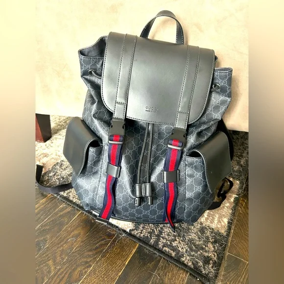 Gucci Black and Silver backpack GUCCI GG Implementation Web Sherry Line Backpack Black  main image 4